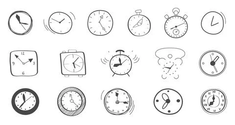 Hand Drawn Clock Doodle Vector Set Illustrazione stock