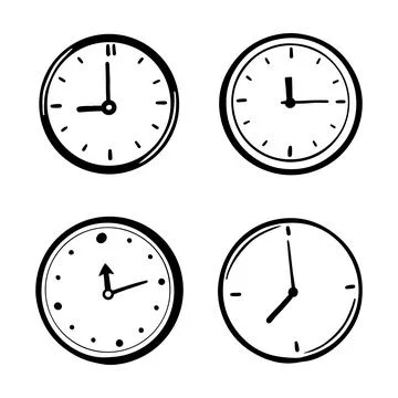 Hand drawn clock illustration set Stock Illustration