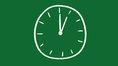 Hand Drawn Clock Showing 1 O Clock Animation on Green Screen Background Video stock 335124531