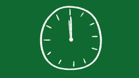 Hand Drawn Clock Showing 12 O Clock Animation on Green Screen Background Stock Footage 335124527
