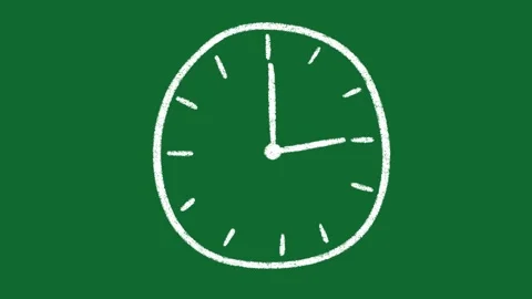 Hand Drawn Clock Showing 3 O Clock Animation on Green Screen Background Stock Footage 335124563