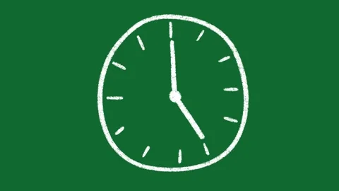 Hand Drawn Clock Showing 5 O Clock Animation on Green Screen Background Video stock 335124546