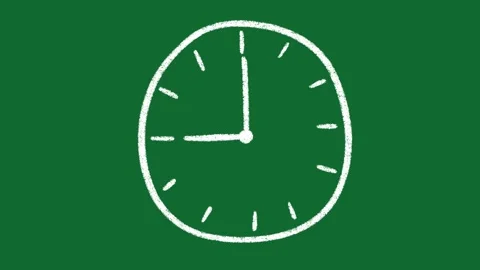 Hand Drawn Clock Showing 9 O Clock Animation on Green Screen Background Stock-Footage 335124526