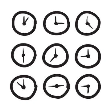 Hand drawn clock vector icons set illustration. Stock Illustration