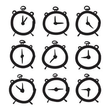 Hand drawn clock vector icons set illustration. Stock Illustration