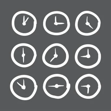 Hand drawn clock vector icons set illustration. Stock Illustration