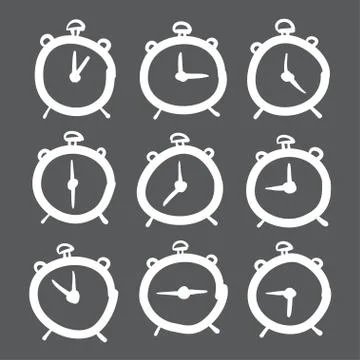 Hand drawn clock vector icons set illustration. Stock Illustration