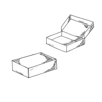 Hand-drawn closed and opened boxes. Craft boxes in sketch style. Isolated o.. イラスト素材