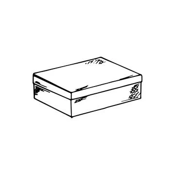 Hand-drawn closed box. Craft box in sketch style. Isolated on white. Stock Illustration