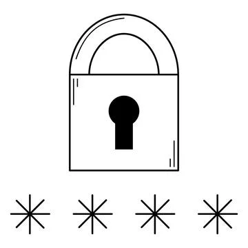 Hand drawn closed lock with a field for entering a password. Data security Stock Illustration