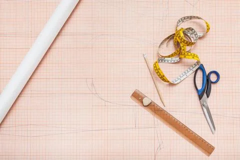 Hand drawn clothing pattern on plotting paper top view of hand drawn cloth... Fotos de archivo