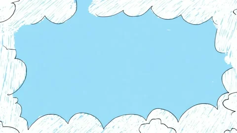 Hand drawn cloud border frame with blue sky copy space text overlay seamles.. Stock Footage 341429283