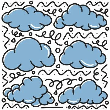 Hand drawn cloud doodle set Stock Illustration