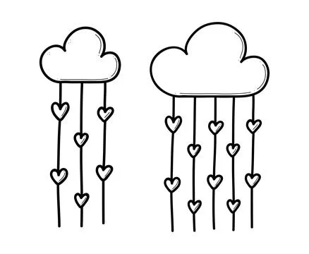 Hand drawn cloud with hearts doodle Stock Illustration