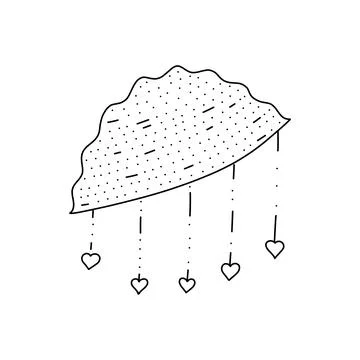 Hand drawn cloud with hearts icon in doodle style. Cartoon cloud with heart v Stock Illustration