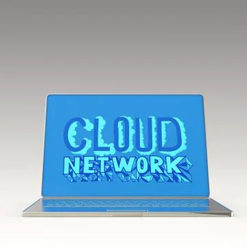 Hand drawn cloud network on 3d computer laptop  as concept Stock Illustration