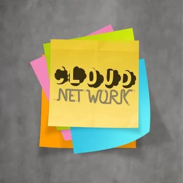 Hand drawn cloud network on sticky note and texture background as concept Illustrazione stock