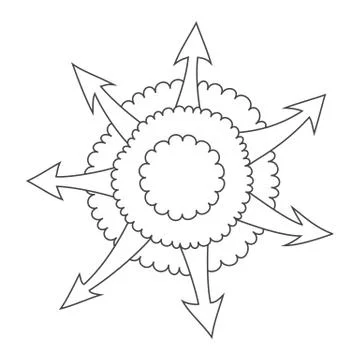 Hand drawn cloud with outgoing arrows Stock Illustration