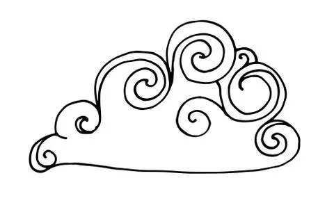 Hand drawn cloud with scrolls spiral in the style of Doodle black outline on a Stock Illustration