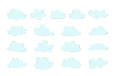 Hand drawn cloud set in cartoon naive style Stock Illustration