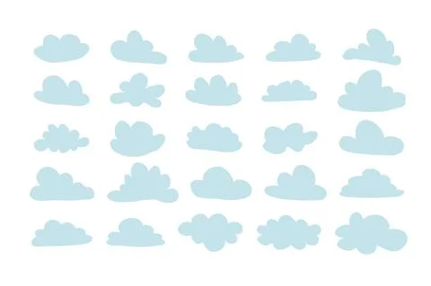 Hand drawn cloud set in cartoon naive style Stock Illustration