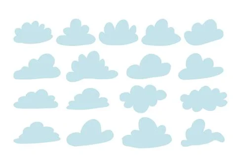 Hand drawn cloud set in cartoon naive style Stock Illustration