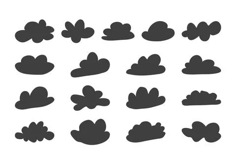 Hand drawn cloud set in cartoon naive style Stock Illustration