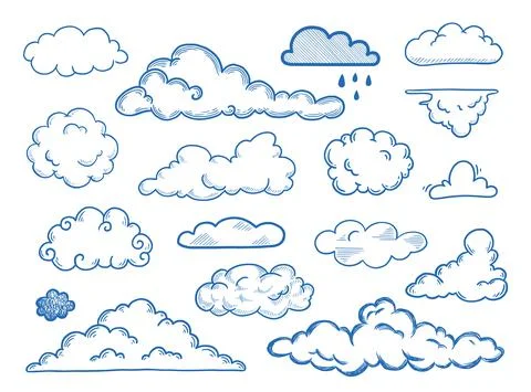 Hand drawn cloud set. Doodle sketch Stock Illustration