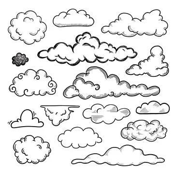 Hand drawn cloud set. Doodle sketch Stock Illustration