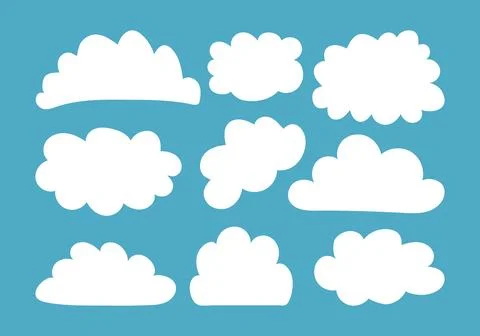 Hand drawn Cloud set in flat design. White weather element on blur backgrou.. Stock Illustration