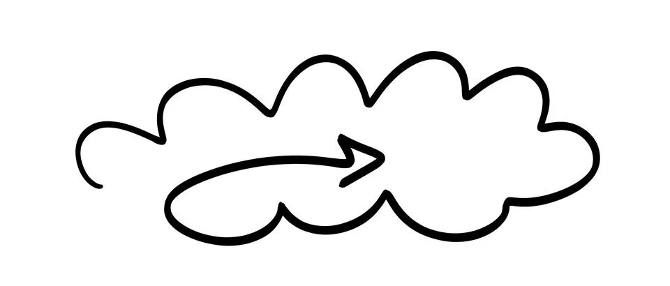 Hand drawn cloud shape with an arrow pointing forward 스톡 일러스트