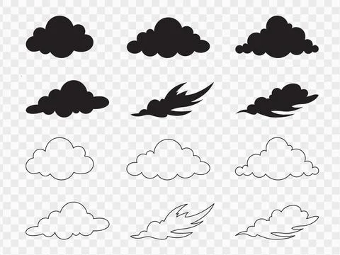 Hand Drawn Cloud Silhouette And Outline Vector Collection For Weather And N.. 库存插图