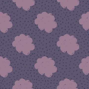 Hand drawn cloud sky seamless pattern on dots background. Geometric cloudy te Stock Illustration