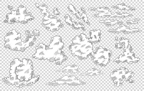 Hand drawn clouds in cartoon style. Doodle sky collection. Vector illustration イラスト素材
