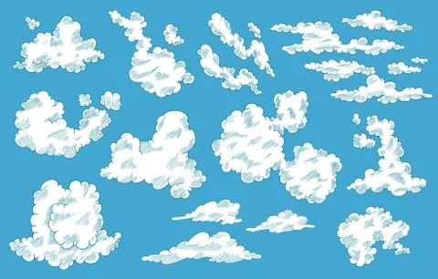 Hand drawn clouds in cartoon style. Doodle sky collection. Vector illustration Illustrazione stock