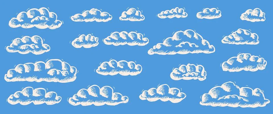 Hand-drawn clouds create a whimsical chalk sky background. Playful kids cloudy Stock Illustration