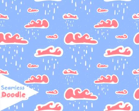 Hand drawn clouds doodle seamless pattern. Stock Illustration