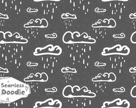 Hand drawn clouds doodle seamless pattern. Stock Illustration