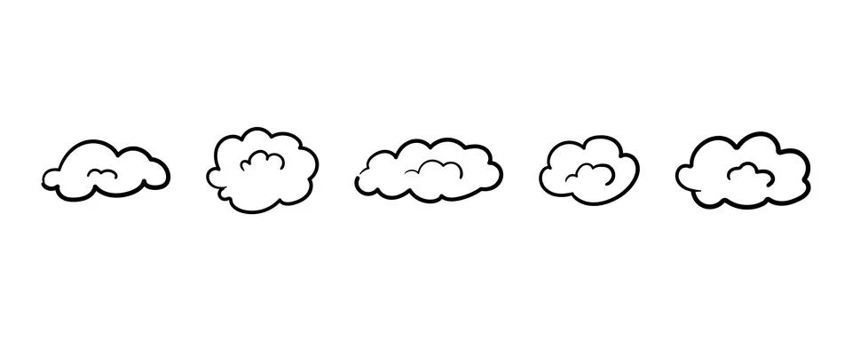 Hand-drawn clouds in linear style on a white background. Vector illustration Stock Illustration