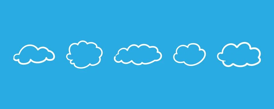 Hand-drawn clouds in linear style on a blue background. Vector illustration Stock Illustration