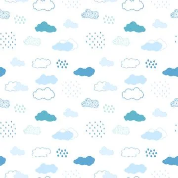 Hand-drawn clouds seamless pattern Stock Illustration