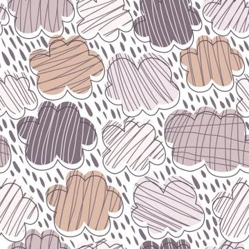 Hand drawn clouds seamless pattern. Weather background. Rain backdrop. 스톡 일러스트