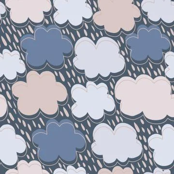 Hand drawn clouds seamless pattern. Rain backdrop. Illustrazione stock