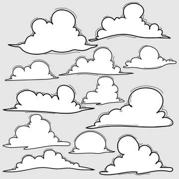 Hand Drawn Clouds Set. Stock Illustration
