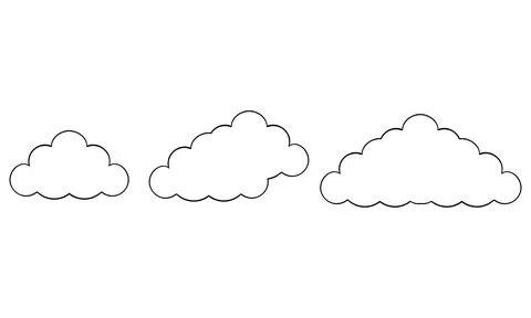 Hand drawn clouds of various shapes Stock Illustration