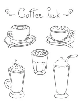 Hand drawn coffe cup set Stock Illustration