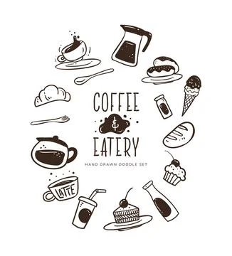 Hand-drawn Coffee And Eatery Doodle Set Stock Illustration