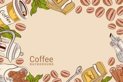 Hand drawn coffee background in illustration and vector Stock Illustration