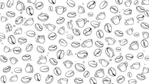 Hand drawn coffee beans and cups seamless pattern Stock Footage 330167853