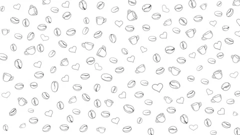 Hand drawn coffee beans and cups seamless pattern Stock Footage 333134889